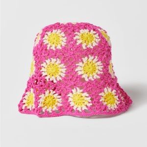 NWT Zara 6-9Y crochet knit floral cotton sun hat